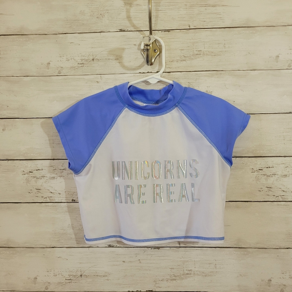 Cat & Jack Girls Short Sleeve Swim‎ Rash Guard Unicorns Are Real Size M 7/8
